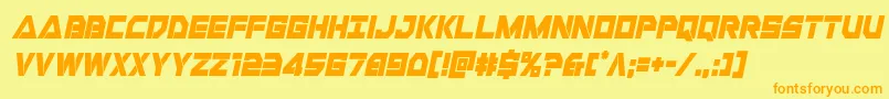 フォントLibertyislandcondital – オレンジの文字が黄色の背景にあります。