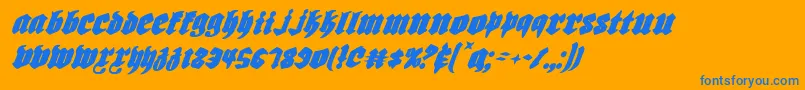 Biergarteni-Schriftart – Blaue Schriften auf orangefarbenem Hintergrund