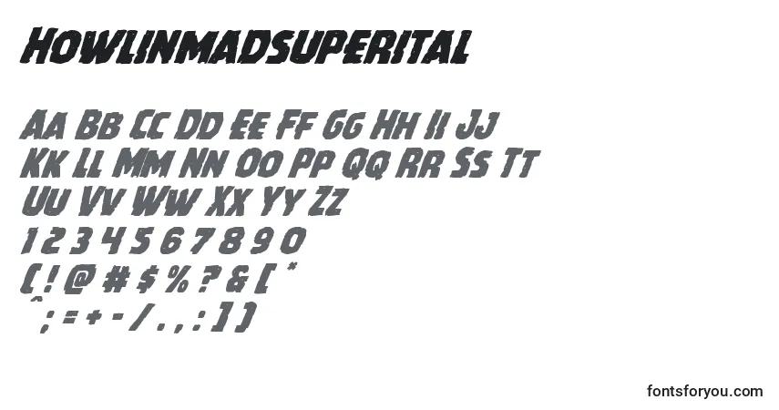 Schriftart Howlinmadsuperital – Alphabet, Zahlen, spezielle Symbole