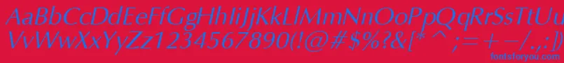 OpiumItalic-Schriftart – Blaue Schriften auf rotem Hintergrund