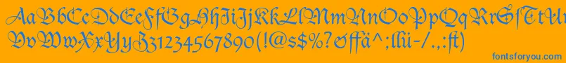 DucDeBerryLtDfr-Schriftart – Blaue Schriften auf orangefarbenem Hintergrund