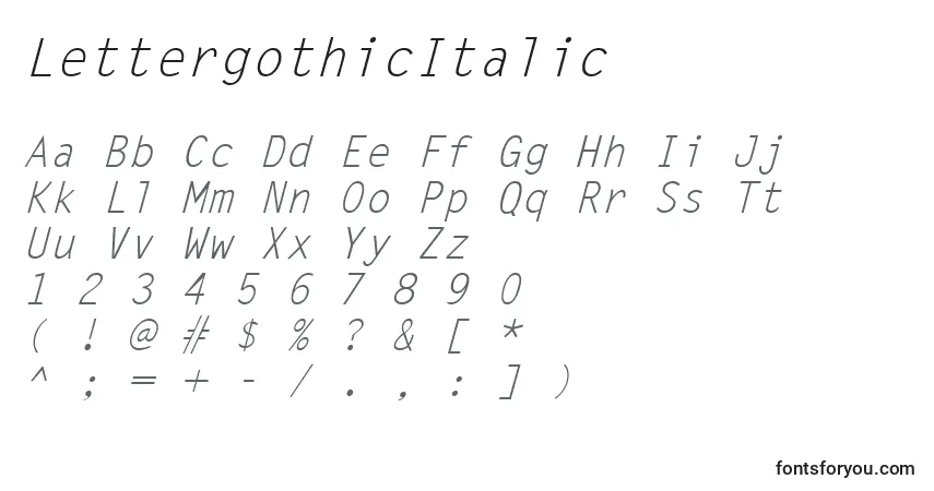 Schriftart LettergothicItalic – Alphabet, Zahlen, spezielle Symbole