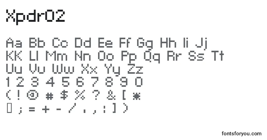 Czcionka Xpdr02 – alfabet, cyfry, specjalne znaki