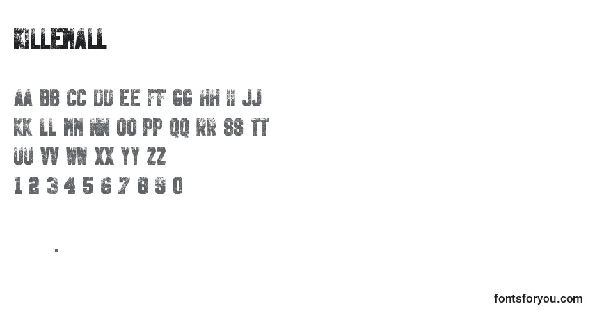 Schriftart KillEmAll – Alphabet, Zahlen, spezielle Symbole