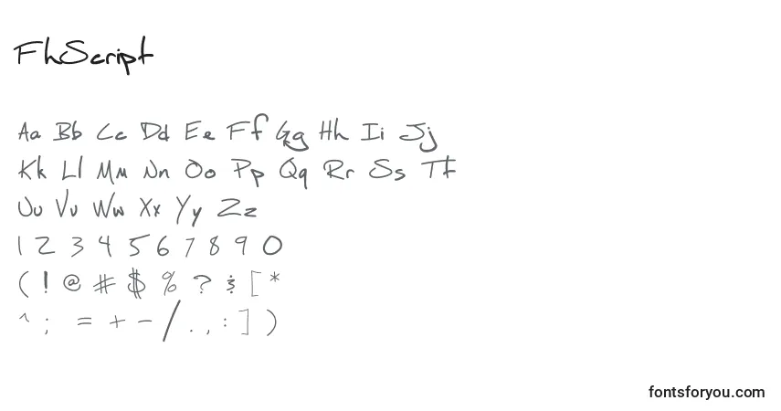 Czcionka FhScript – alfabet, cyfry, specjalne znaki