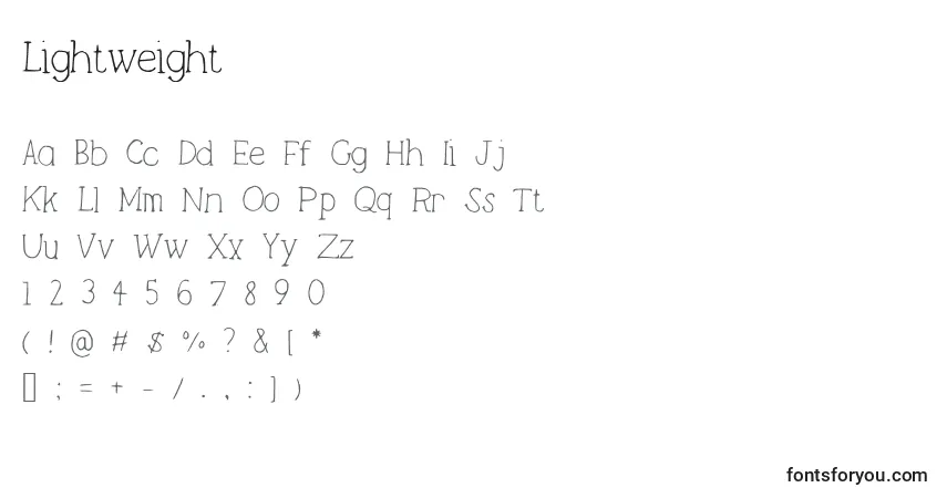 A fonte Lightweight – alfabeto, números, caracteres especiais
