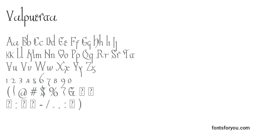 Schriftart Valpuesta – Alphabet, Zahlen, spezielle Symbole