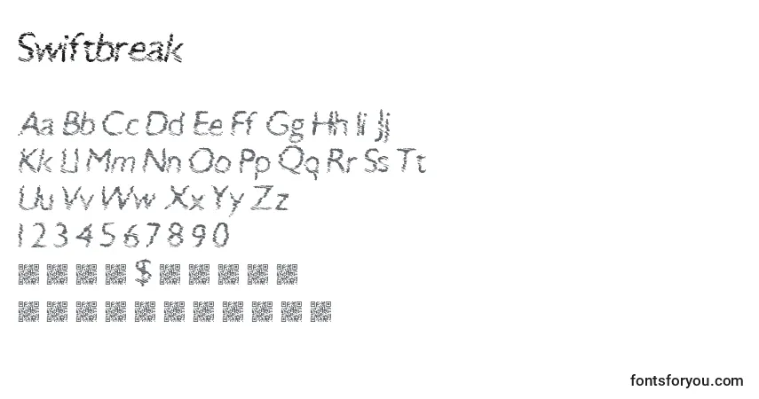 A fonte Swiftbreak – alfabeto, números, caracteres especiais