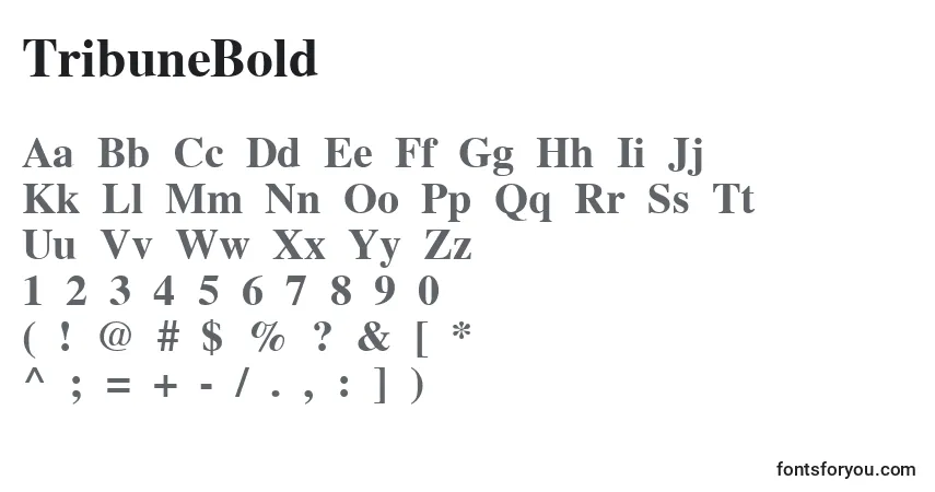 A fonte TribuneBold – alfabeto, números, caracteres especiais