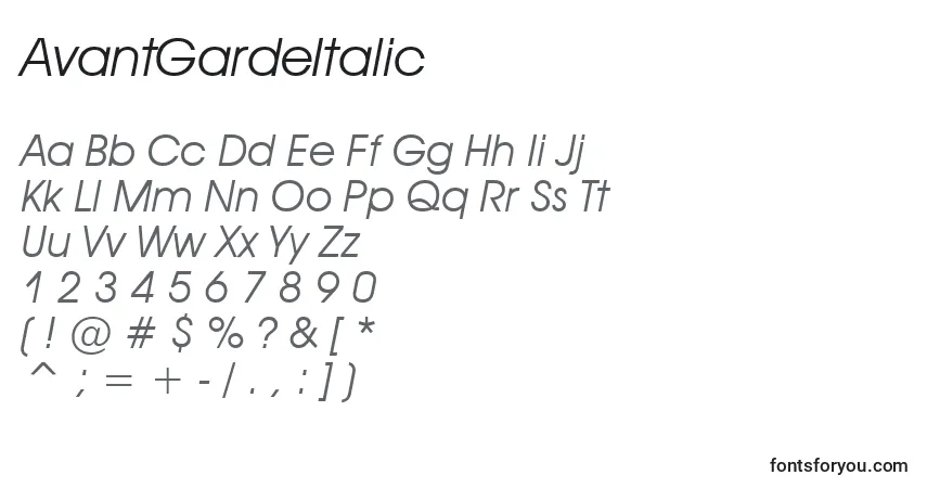 AvantGardeItalic-fontti – aakkoset, numerot, erikoismerkit