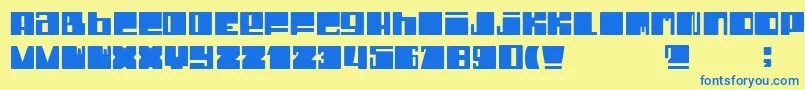 フォントDheCrunci – 青い文字が黄色の背景にあります。