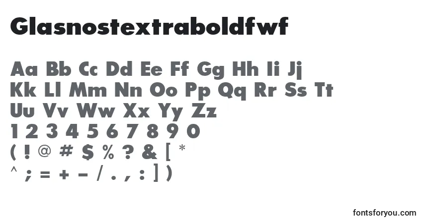 A fonte Glasnostextraboldfwf – alfabeto, números, caracteres especiais