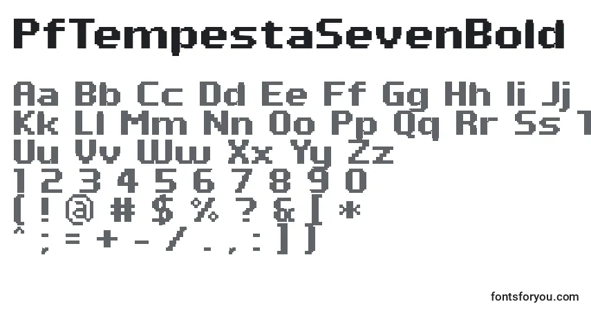 Czcionka PfTempestaSevenBold – alfabet, cyfry, specjalne znaki