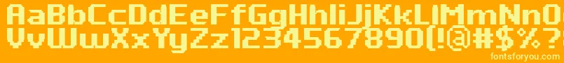 PfTempestaSevenBold-Schriftart – Gelbe Schriften auf orangefarbenem Hintergrund