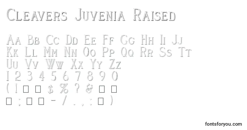 A fonte Cleavers Juvenia Raised – alfabeto, números, caracteres especiais