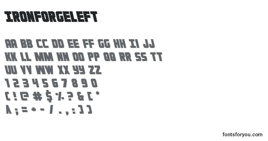 Schriftart Ironforgeleft – Alphabet, Zahlen, spezielle Symbole