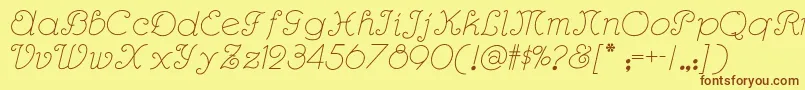 Rhumbascriptnf-Schriftart – Braune Schriften auf gelbem Hintergrund