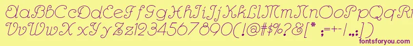 Rhumbascriptnf Font – Purple Fonts on Yellow Background