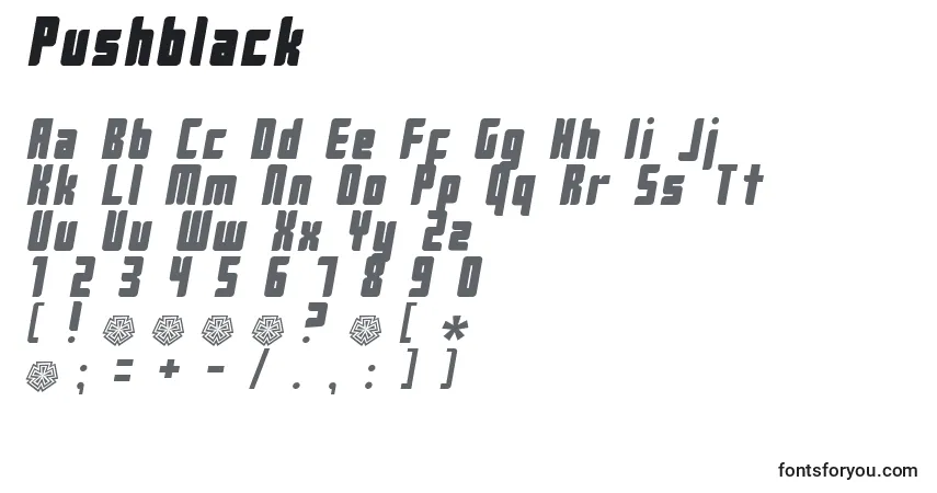 Fuente Pushblack - alfabeto, números, caracteres especiales