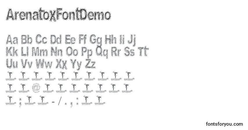 Czcionka ArenatoxFontDemo – alfabet, cyfry, specjalne znaki