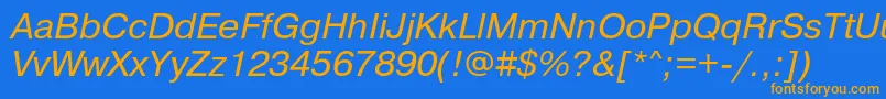 フォントPragmaticaBookItalic – オレンジ色の文字が青い背景にあります。