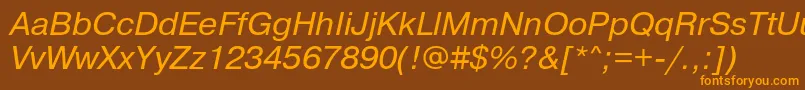 PragmaticaBookItalic-Schriftart – Orangefarbene Schriften auf braunem Hintergrund