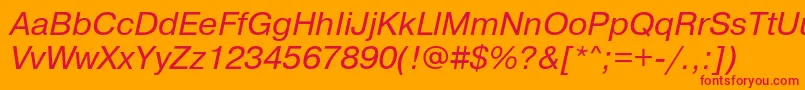 PragmaticaBookItalic-Schriftart – Rote Schriften auf orangefarbenem Hintergrund