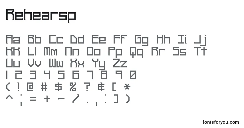 Czcionka Rehearsp – alfabet, cyfry, specjalne znaki
