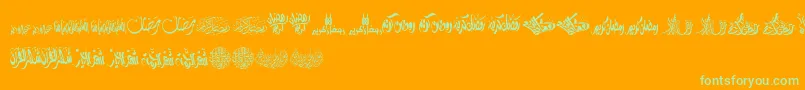 FelicitationArabicRamadan-Schriftart – Grüne Schriften auf orangefarbenem Hintergrund