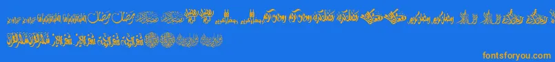 FelicitationArabicRamadan-Schriftart – Orangefarbene Schriften auf blauem Hintergrund