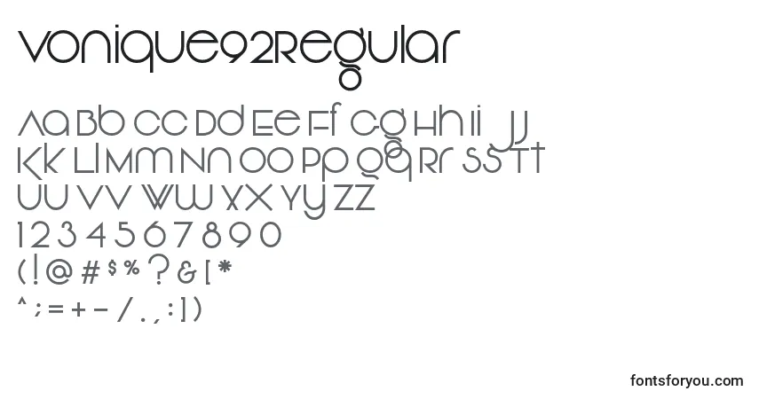 Czcionka Vonique92Regular – alfabet, cyfry, specjalne znaki
