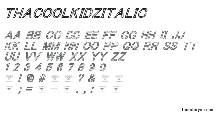 Schriftart ThacoolkidzItalic (101281) – Alphabet, Zahlen, spezielle Symbole