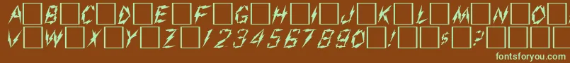フォントAdmiralRegular – 緑色の文字が茶色の背景にあります。