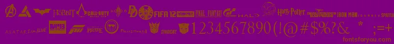 Moviesgames-Schriftart – Braune Schriften auf violettem Hintergrund