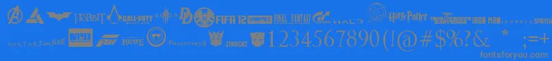 フォントMoviesgames – 青い背景に灰色の文字