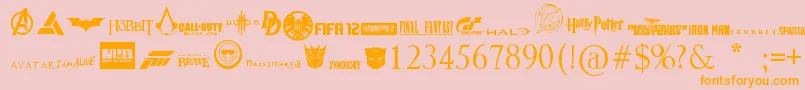 Saiba mais sobre a fonte Moviesgames Fonte Moviesgames – fontes laranjas em um fundo rosa