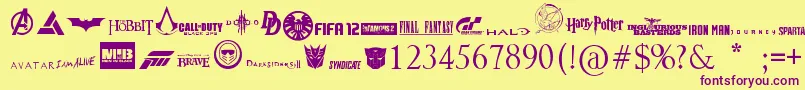 Moviesgames-fontti – violetit fontit keltaisella taustalla