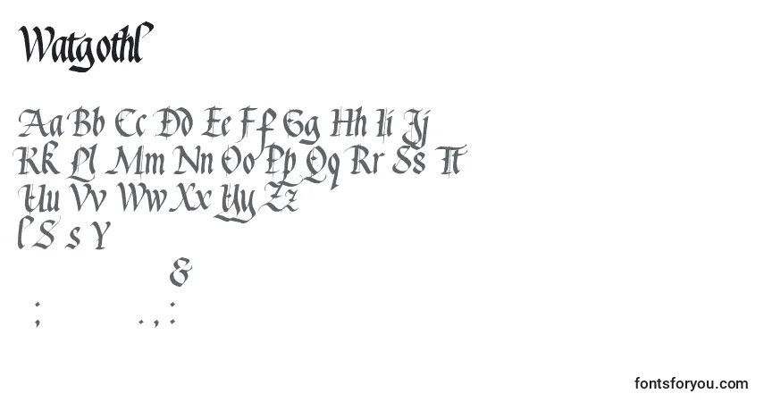 Czcionka Watgoth1 – alfabet, cyfry, specjalne znaki