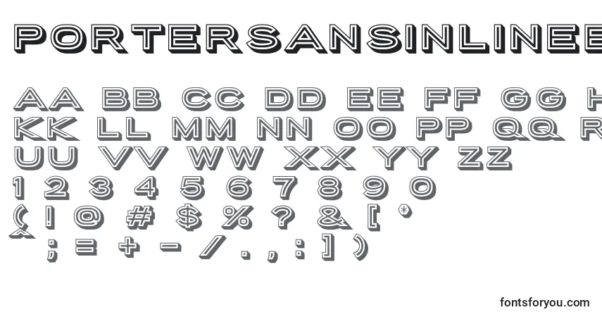 PorterSansInlineBlockWebfont-fontti – aakkoset, numerot, erikoismerkit