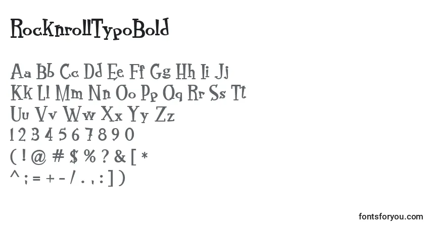 A fonte RocknrollTypoBold – alfabeto, números, caracteres especiais