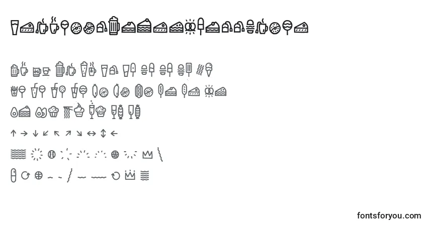 A fonte EscalopeCrustThreeIcons (101293) – alfabeto, números, caracteres especiais