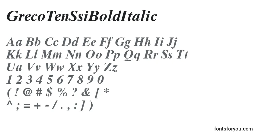 Шрифт GrecoTenSsiBoldItalic – алфавит, цифры, специальные символы