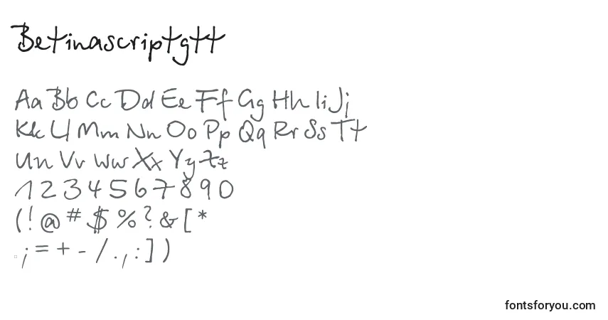 A fonte Betinascriptgtt – alfabeto, números, caracteres especiais