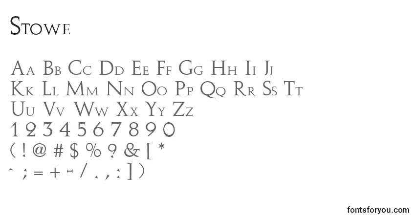 A fonte Stowe – alfabeto, números, caracteres especiais