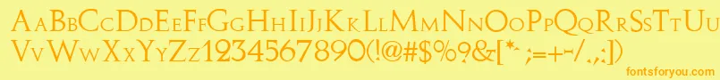 Stowe-Schriftart – Orangefarbene Schriften auf gelbem Hintergrund