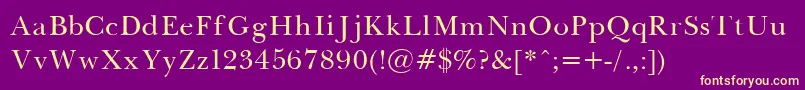 Fonte BaskervilleNormal – fontes amarelas em um fundo roxo