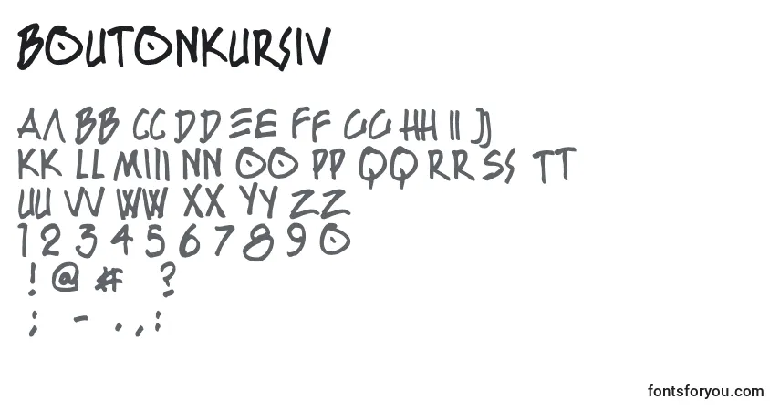 Czcionka BoutonKursiv – alfabet, cyfry, specjalne znaki