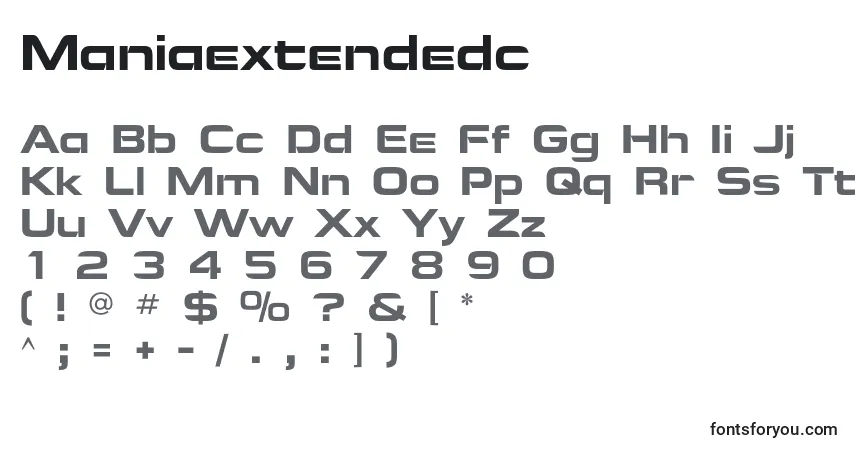Czcionka Maniaextendedc – alfabet, cyfry, specjalne znaki