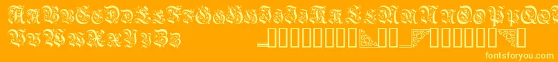 Topiascapsssk-Schriftart – Gelbe Schriften auf orangefarbenem Hintergrund