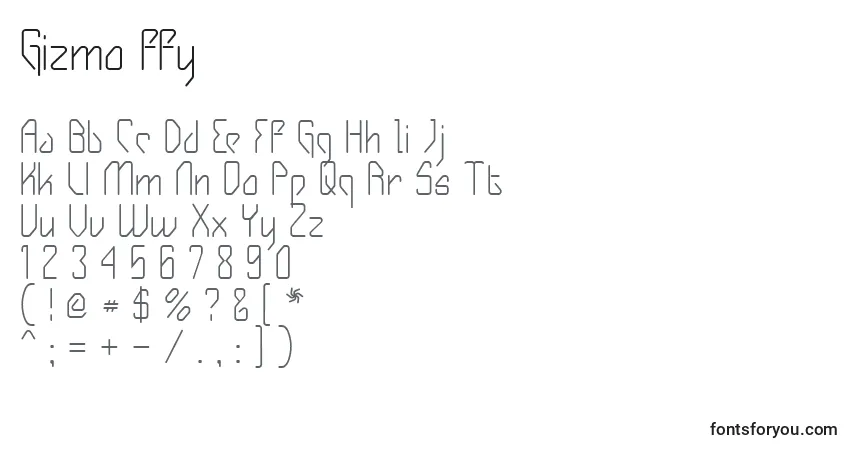 Czcionka Gizmo ffy – alfabet, cyfry, specjalne znaki